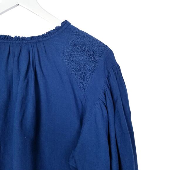 SUNDANCE Lexley Top Boho Crochet Pintuck Smocked Navy Blue - Size PM - Picture 8 of 8